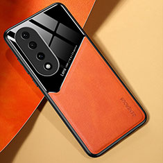 Coque Silicone Gel Motif Cuir Housse Etui avec Magnetique pour Huawei Honor 90 Pro 5G Orange