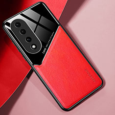 Coque Silicone Gel Motif Cuir Housse Etui avec Magnetique pour Huawei Honor 90 Pro 5G Rouge