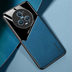 Coque Silicone Gel Motif Cuir Housse Etui avec Magnetique pour Huawei Honor Magic5 Pro 5G Bleu