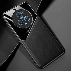 Coque Silicone Gel Motif Cuir Housse Etui avec Magnetique pour Huawei Honor Magic5 Pro 5G Noir