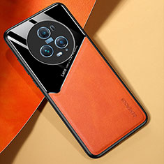 Coque Silicone Gel Motif Cuir Housse Etui avec Magnetique pour Huawei Honor Magic5 Pro 5G Orange