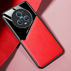 Coque Silicone Gel Motif Cuir Housse Etui avec Magnetique pour Huawei Honor Magic5 Pro 5G Rouge