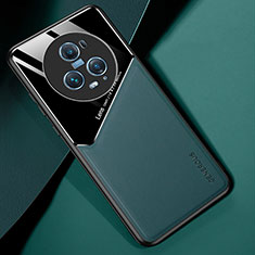 Coque Silicone Gel Motif Cuir Housse Etui avec Magnetique pour Huawei Honor Magic5 Pro 5G Vert
