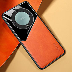 Coque Silicone Gel Motif Cuir Housse Etui avec Magnetique pour Huawei Honor Magic6 Lite 5G Orange