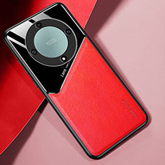 Coque Silicone Gel Motif Cuir Housse Etui avec Magnetique pour Huawei Honor Magic6 Lite 5G Rouge