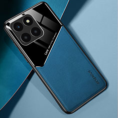 Coque Silicone Gel Motif Cuir Housse Etui avec Magnetique pour Huawei Honor X6a Bleu
