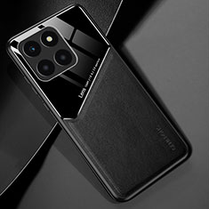 Coque Silicone Gel Motif Cuir Housse Etui avec Magnetique pour Huawei Honor X6a Noir