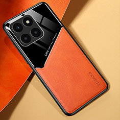 Coque Silicone Gel Motif Cuir Housse Etui avec Magnetique pour Huawei Honor X6a Orange