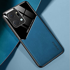 Coque Silicone Gel Motif Cuir Housse Etui avec Magnetique pour Huawei Honor X7a Bleu