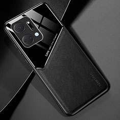 Coque Silicone Gel Motif Cuir Housse Etui avec Magnetique pour Huawei Honor X7a Noir