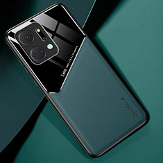 Coque Silicone Gel Motif Cuir Housse Etui avec Magnetique pour Huawei Honor X7a Vert