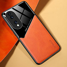 Coque Silicone Gel Motif Cuir Housse Etui avec Magnetique pour Huawei Honor X7b Orange