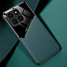 Coque Silicone Gel Motif Cuir Housse Etui avec Magnetique pour Huawei Honor X8b Vert
