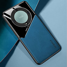 Coque Silicone Gel Motif Cuir Housse Etui avec Magnetique pour Huawei Honor X9a 5G Bleu