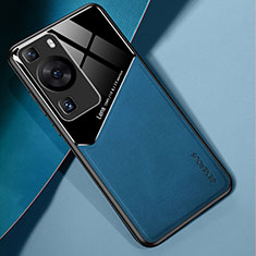 Coque Silicone Gel Motif Cuir Housse Etui avec Magnetique pour Huawei P60 Bleu