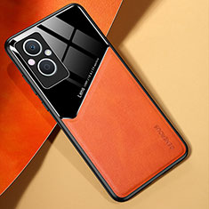 Coque Silicone Gel Motif Cuir Housse Etui avec Magnetique pour OnePlus Nord N20 5G Orange