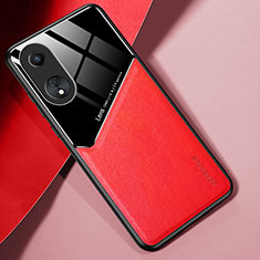 Coque Silicone Gel Motif Cuir Housse Etui avec Magnetique pour Oppo A58 4G Rouge