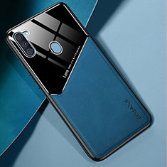 Coque Silicone Gel Motif Cuir Housse Etui avec Magnetique pour Samsung Galaxy A11 Bleu