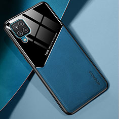 Coque Silicone Gel Motif Cuir Housse Etui avec Magnetique pour Samsung Galaxy A12 Nacho Bleu