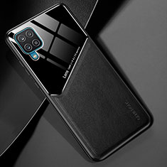Coque Silicone Gel Motif Cuir Housse Etui avec Magnetique pour Samsung Galaxy A12 Nacho Noir