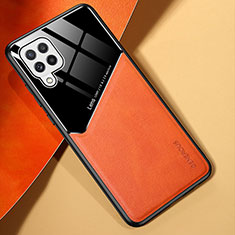 Coque Silicone Gel Motif Cuir Housse Etui avec Magnetique pour Samsung Galaxy A22 4G Orange
