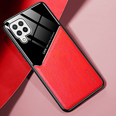 Coque Silicone Gel Motif Cuir Housse Etui avec Magnetique pour Samsung Galaxy A22 4G Rouge