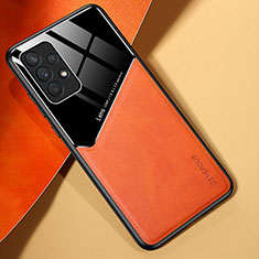 Coque Silicone Gel Motif Cuir Housse Etui avec Magnetique pour Samsung Galaxy A32 5G Orange