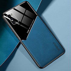 Coque Silicone Gel Motif Cuir Housse Etui avec Magnetique pour Samsung Galaxy A41 Bleu