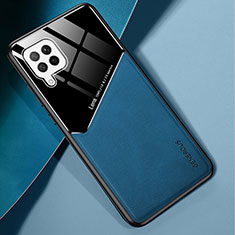 Coque Silicone Gel Motif Cuir Housse Etui avec Magnetique pour Samsung Galaxy A42 5G Bleu