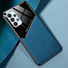 Coque Silicone Gel Motif Cuir Housse Etui avec Magnetique pour Samsung Galaxy A53 5G Bleu
