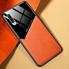 Coque Silicone Gel Motif Cuir Housse Etui avec Magnetique pour Samsung Galaxy A70S Orange