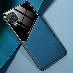 Coque Silicone Gel Motif Cuir Housse Etui avec Magnetique pour Samsung Galaxy F12 Bleu