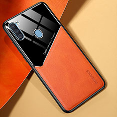 Coque Silicone Gel Motif Cuir Housse Etui avec Magnetique pour Samsung Galaxy M11 Orange