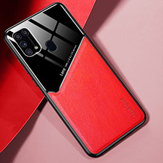 Coque Silicone Gel Motif Cuir Housse Etui avec Magnetique pour Samsung Galaxy M21s Rouge