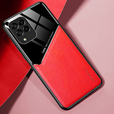 Coque Silicone Gel Motif Cuir Housse Etui avec Magnetique pour Samsung Galaxy M53 5G Rouge
