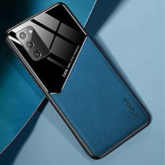 Coque Silicone Gel Motif Cuir Housse Etui avec Magnetique pour Samsung Galaxy Note 20 5G Bleu