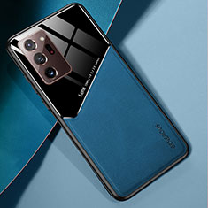 Coque Silicone Gel Motif Cuir Housse Etui avec Magnetique pour Samsung Galaxy Note 20 Ultra 5G Bleu