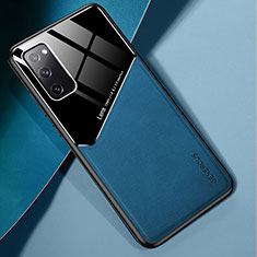 Coque Silicone Gel Motif Cuir Housse Etui avec Magnetique pour Samsung Galaxy S20 FE (2022) 5G Bleu