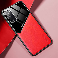 Coque Silicone Gel Motif Cuir Housse Etui avec Magnetique pour Samsung Galaxy S20 FE (2022) 5G Rouge