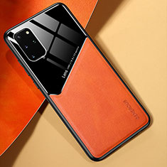 Coque Silicone Gel Motif Cuir Housse Etui avec Magnetique pour Samsung Galaxy S20 Plus 5G Orange