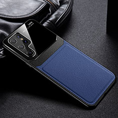 Coque Silicone Gel Motif Cuir Housse Etui avec Magnetique pour Samsung Galaxy S21 Ultra 5G Bleu