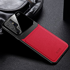 Coque Silicone Gel Motif Cuir Housse Etui avec Magnetique pour Samsung Galaxy S21 Ultra 5G Rouge