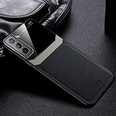 Coque Silicone Gel Motif Cuir Housse Etui avec Magnetique pour Samsung Galaxy S22 5G Noir