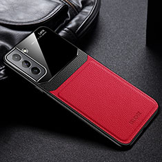 Coque Silicone Gel Motif Cuir Housse Etui avec Magnetique pour Samsung Galaxy S23 5G Rouge