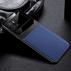 Coque Silicone Gel Motif Cuir Housse Etui avec Magnetique pour Vivo iQOO 9 5G Bleu