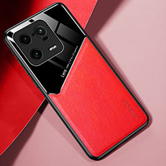 Coque Silicone Gel Motif Cuir Housse Etui avec Magnetique pour Xiaomi Mi 13 Pro 5G Rouge
