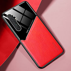 Coque Silicone Gel Motif Cuir Housse Etui avec Magnetique pour Xiaomi Mi Note 10 Lite Rouge