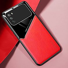 Coque Silicone Gel Motif Cuir Housse Etui avec Magnetique pour Xiaomi Poco M3 Rouge
