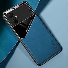 Coque Silicone Gel Motif Cuir Housse Etui avec Magnetique pour Xiaomi Poco M4 5G Bleu