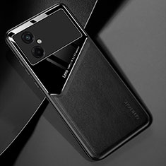 Coque Silicone Gel Motif Cuir Housse Etui avec Magnetique pour Xiaomi Poco M4 5G Noir
